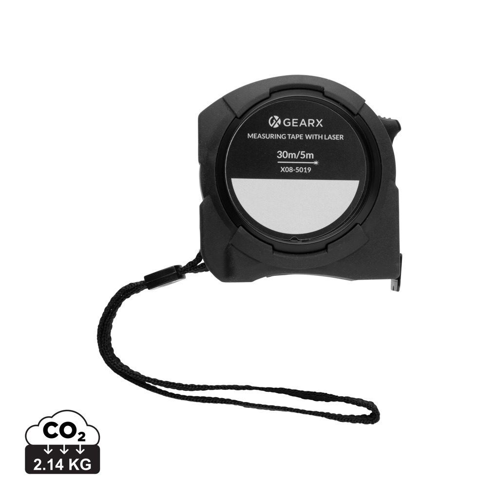 Plastic roll tape measure Gear X MITA with laser, 5 m - black