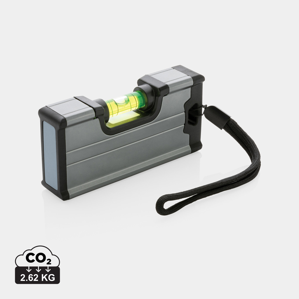 Hliníkové kapesní pravítko BORROW s vodováhou a magnetem, 10 cm - šedá