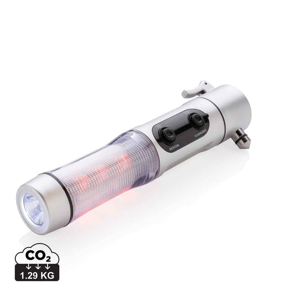 Multifunkční nouzové LED světlo JANEAN s kladivem - stříbrná