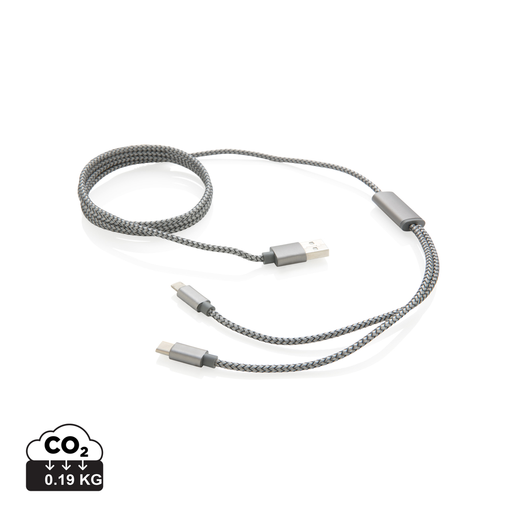 Opletený USB kabel CEDAR s koncovkami pro Android i iOS - šedá