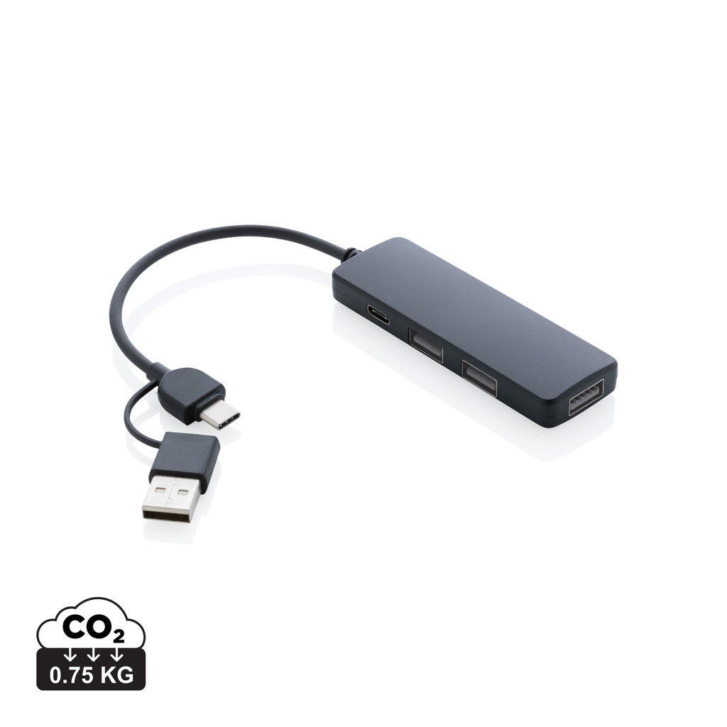 USB hub VERBI z recyklovaného plastu - černá