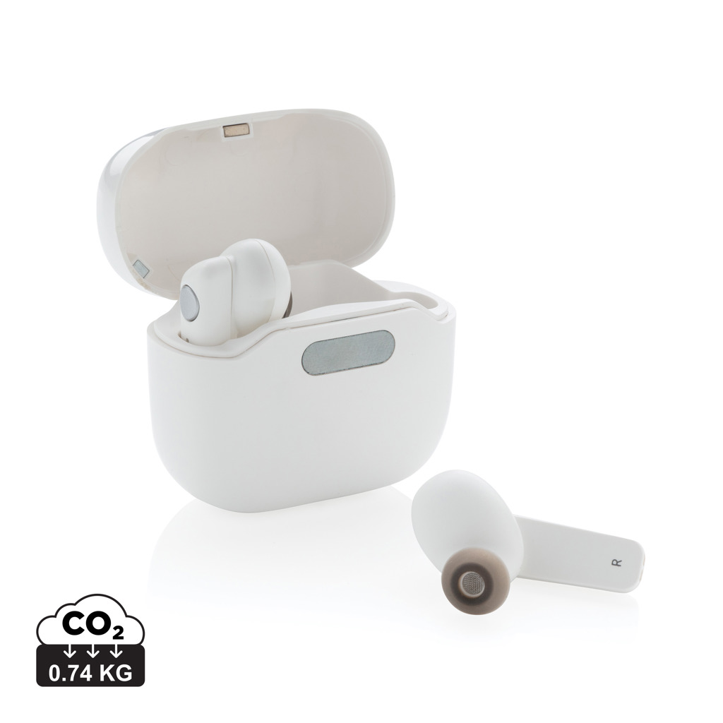 Plastová bezdrátová sluchátka SONGS ve sterilizační nabíjecí krabičce - bílá