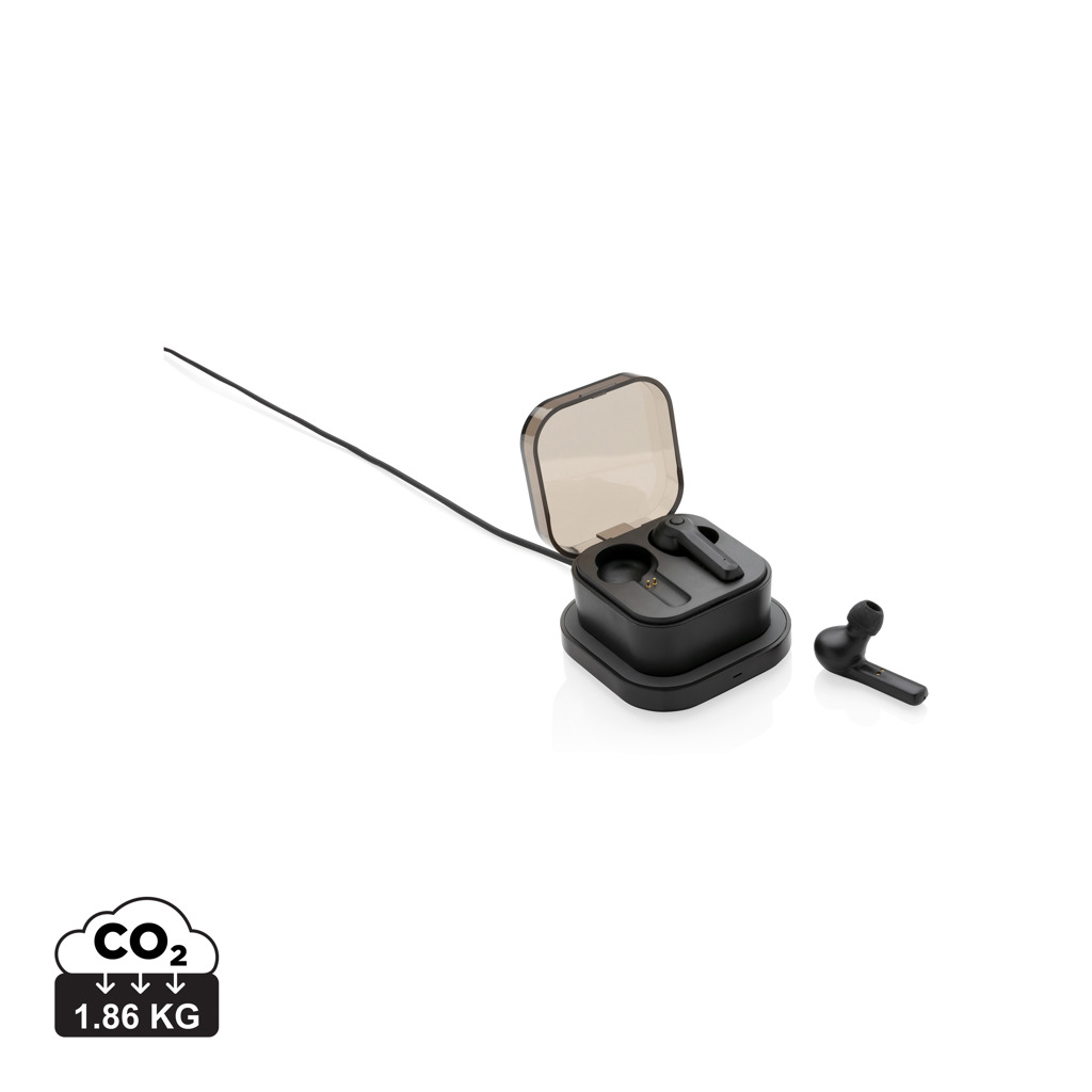 Bezdrátová bluetooth sluchátka do uší DOCS s pouzdrem a bezdrátovou nabíječkou - černá