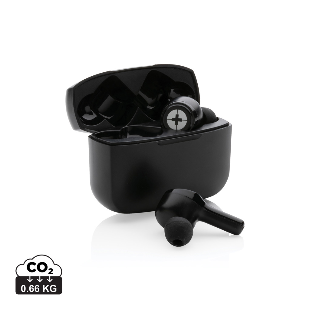 Bezdrátová sluchátka s ANC Swiss Peak GLYPH z recyklovaného plastu - černá