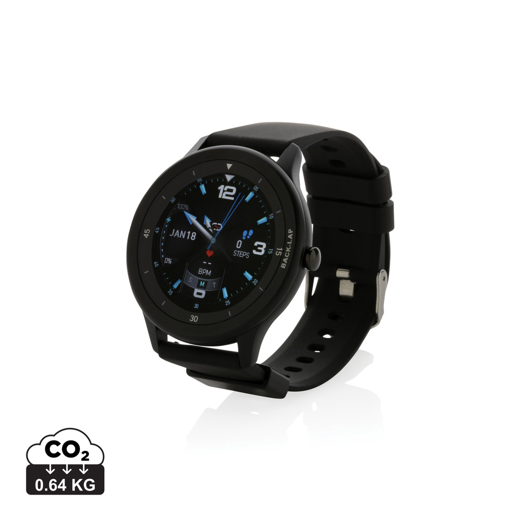 Chytré hodinky Swiss Peak HALED z recyklovaného plastu - černá