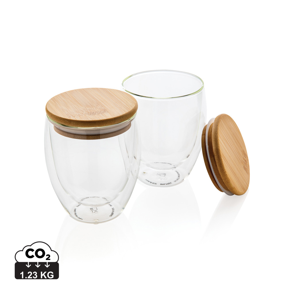 Set of two glasses with bamboo lid BARRE, 250 ml - transparent