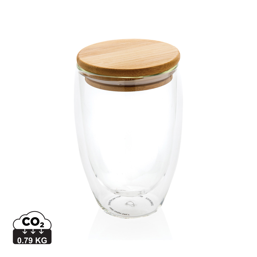 Glass with bamboo lid RARER, 350 ml - transparent