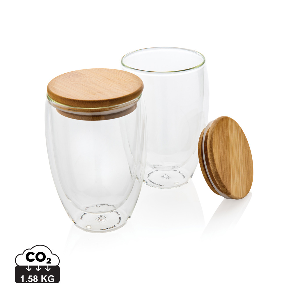 Sada dvou sklenic s bambusovým víčkem PARADES, 350 ml - transparentní
