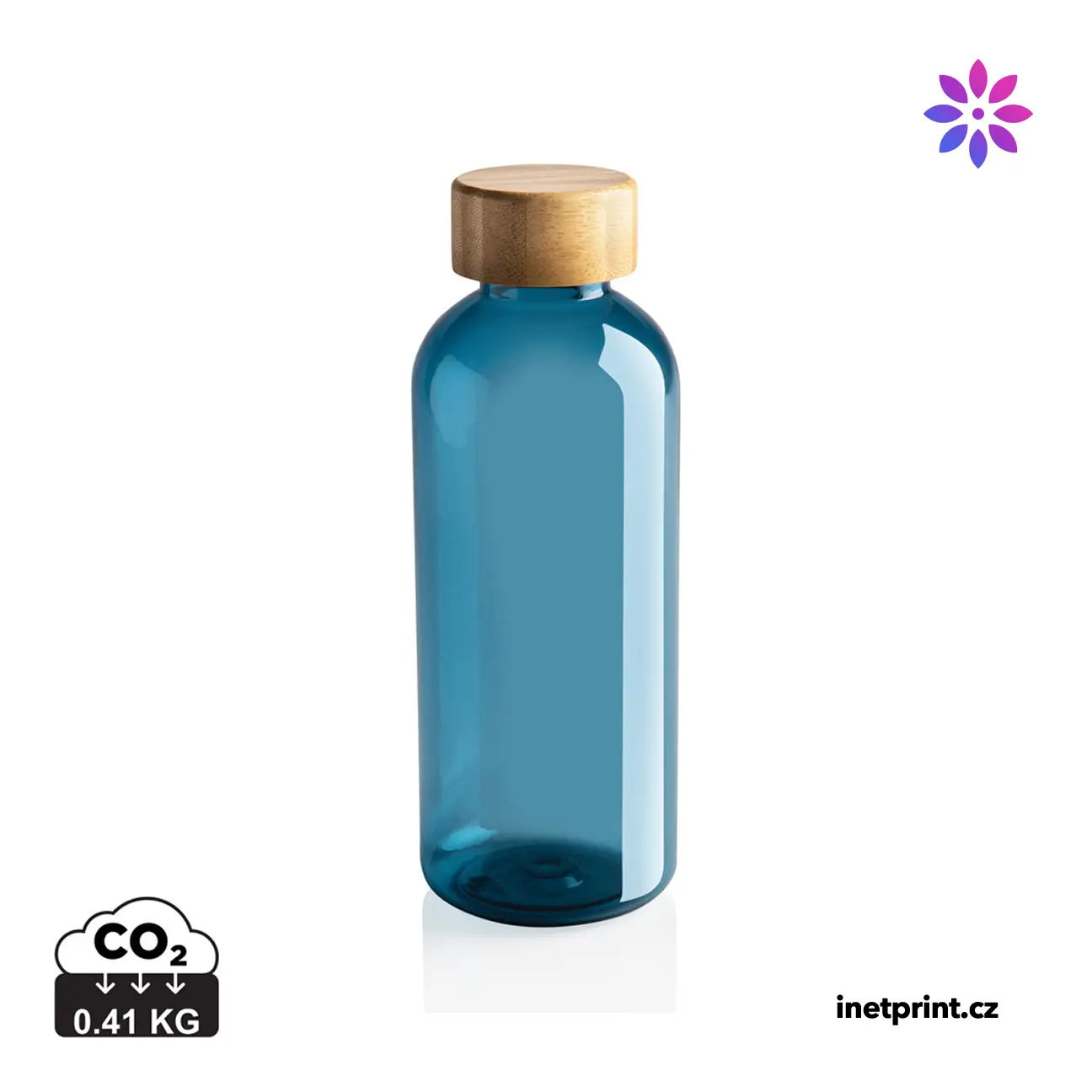 Plastová lahev na vodu z RPET materiálu FLES s bambusovým víčkem, 660 ml