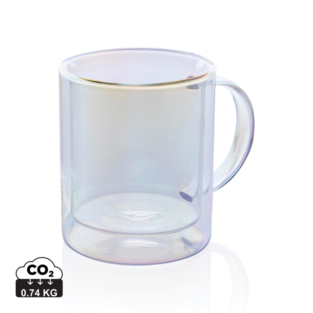Double-walled glass mug TELURGY with electroplating, 330 ml - transparent