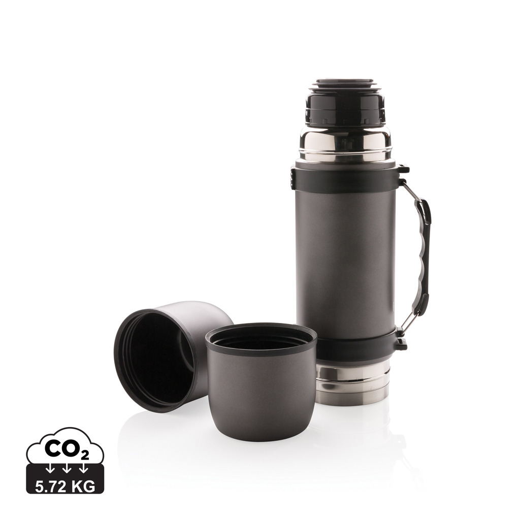 Branded stainless steel thermos and two cups set Swiss Peak GRAPNEL, 680 ml - grey