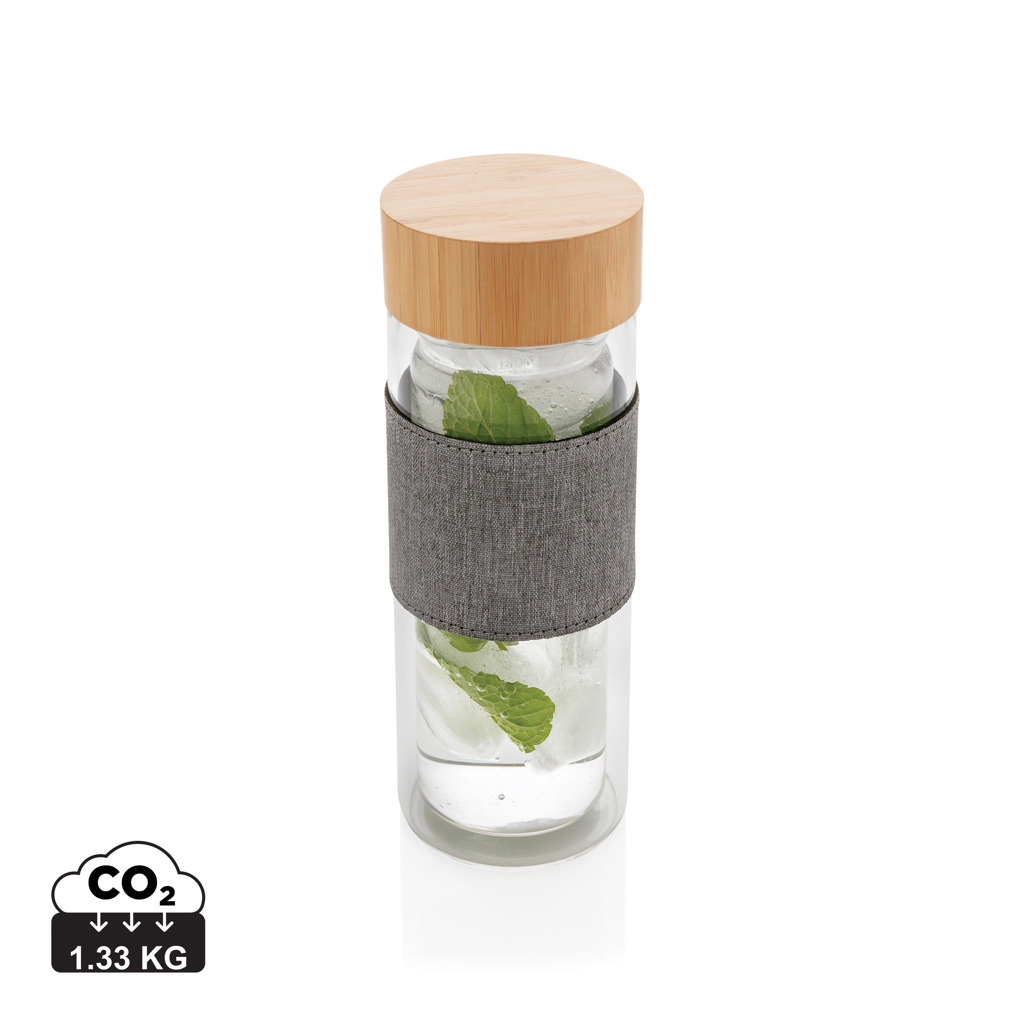 Glass double wall bottle CULLS with bamboo lid, Impact collection, 750 ml - transparent