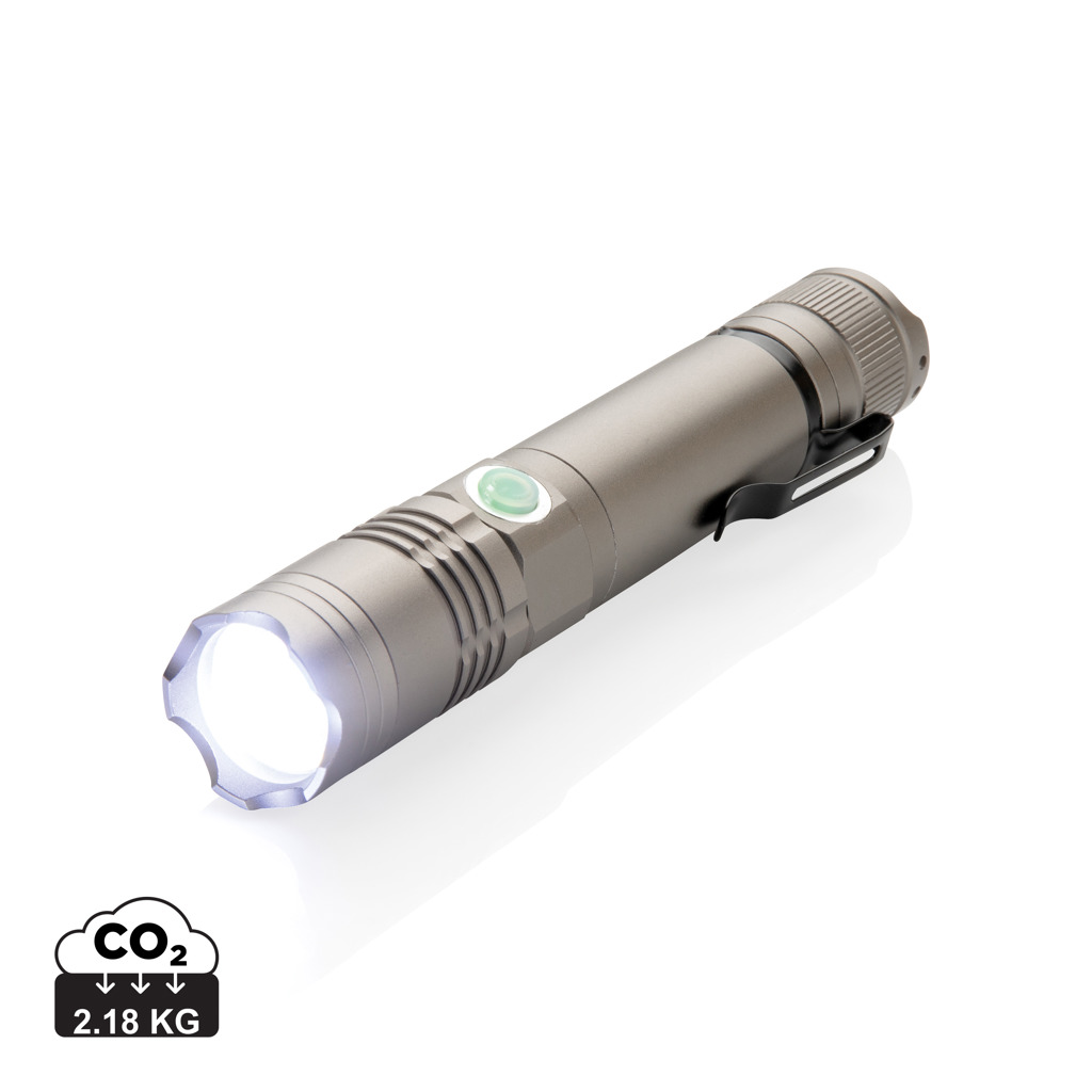 Hliníková LED svítilna ASKEW s dobíjecí baterií - šedá