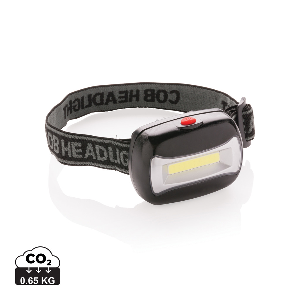 Plastic headlamp DRAGOMAN with ultra bright COB light - black