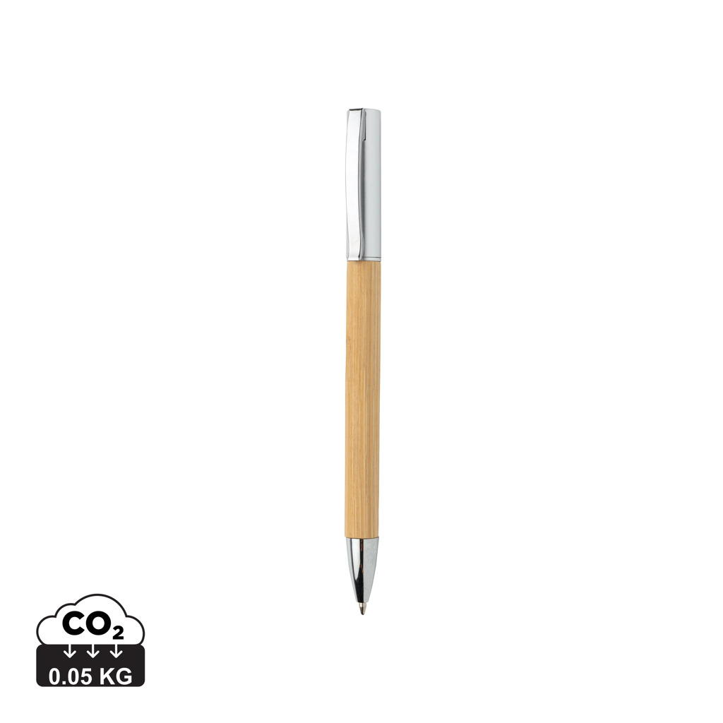 Bambusové kuličkové pero MUCKS s kovovými detaily - hnědá
