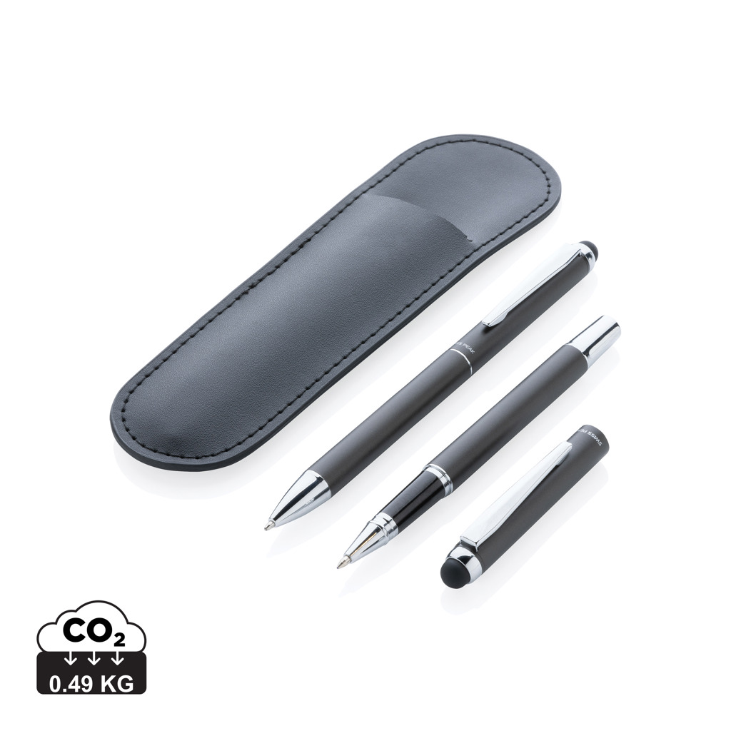 Set of metal pens Swiss Peak RITZY with PU case - black