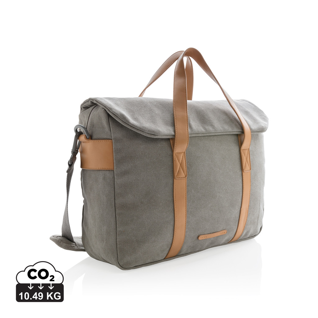 Canvas laptop bag OLOGY with shoulder strap - grey