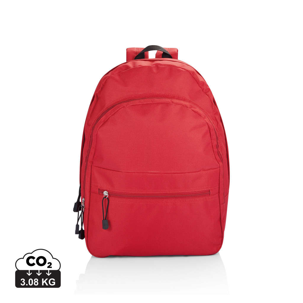Polyester city backpack MELVIN with 3 zip pockets - red