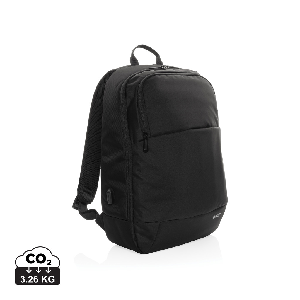 Městský batoh na 15,6palcový notebook Swiss Peak BARREL z RPET materiálu AWARE™" - černá