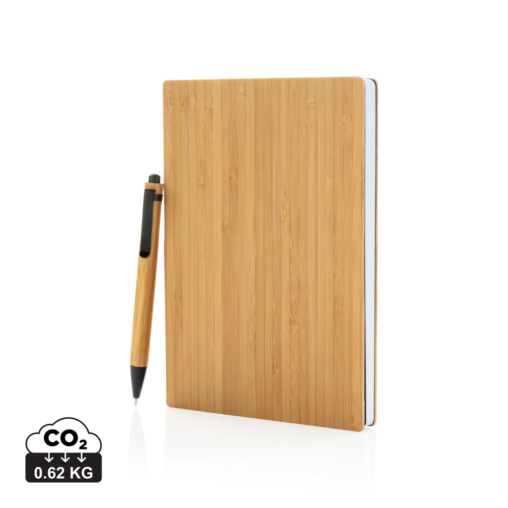 Bamboo notepad and pen set RAKE, A5 - brown