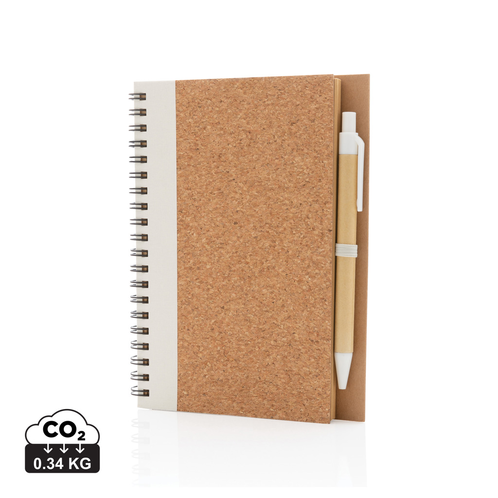 Cork notepad EELS with spiral binding and pen