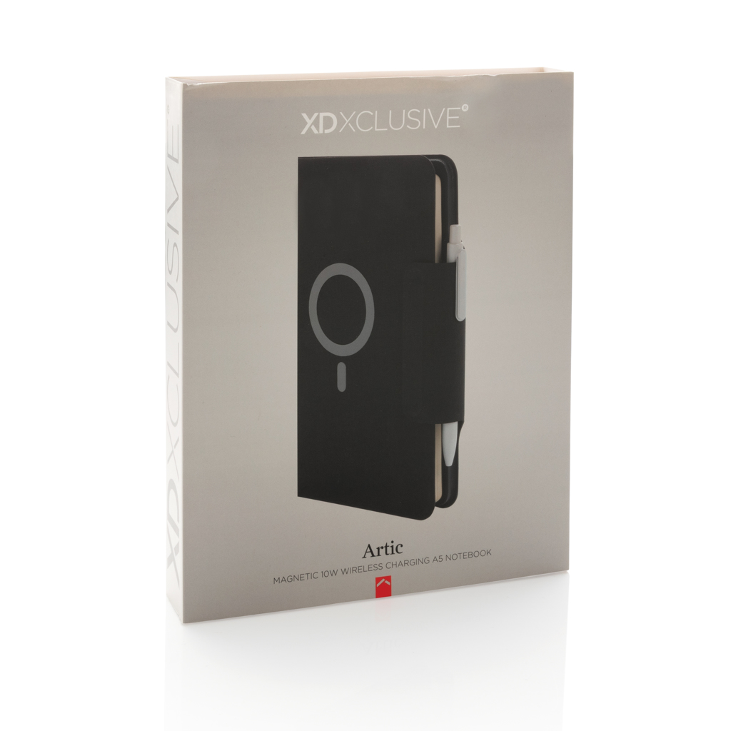 Linkovaný zápisník RUPIA s 10W magnetickým bezdrátovým nabíjením, formát A5 - černá Linkovaný zápisník RUPIA s 10W magnetickým bezdrátovým nabíjením, formát A5 - černá