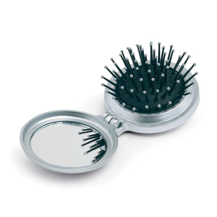 Folding hair comb with mirror ARLEN - silver