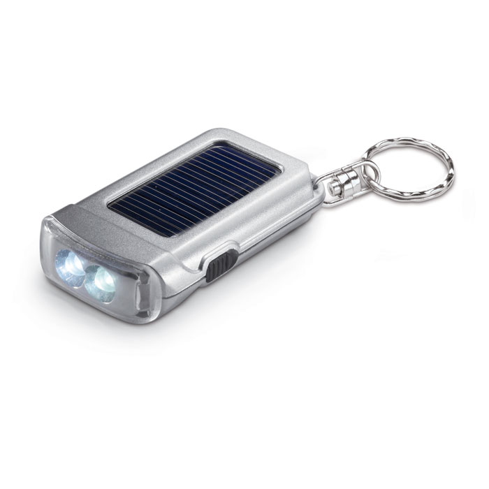 Solární LED svítilna AUSTIN s přívěškem na klíče - matně stříbrná