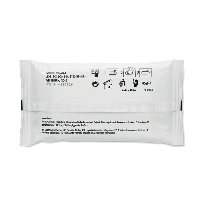 Vlhčené ubrousky WIPES, 10 ks - bílá