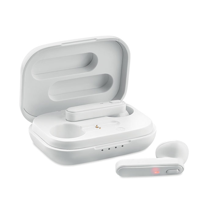 Plastová bezdrátová sluchátka CHEYENNE s nabíjecí krabičkou - bílá