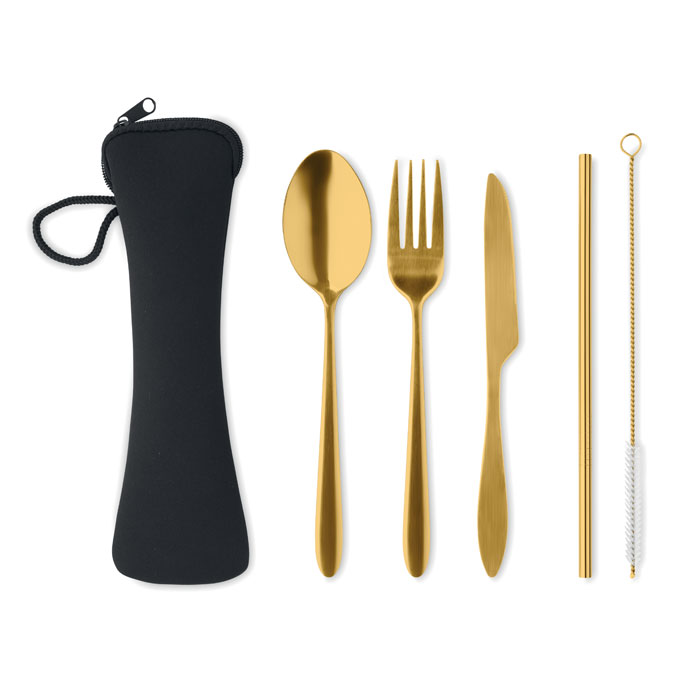 Stainless steel cutlery and straw set SITAE