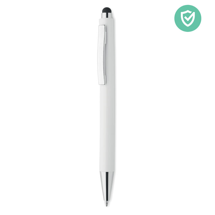 Plastové kuličkové pero se stylusem TAKIN s antibakteriální úpravou - bílá