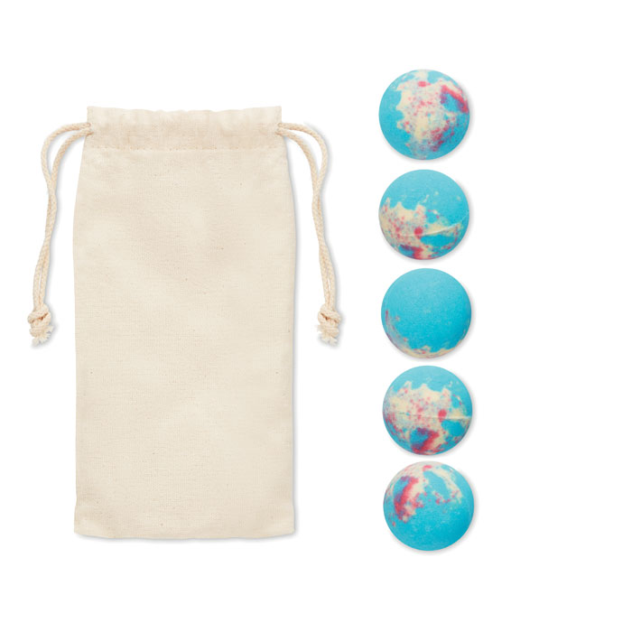 Set of sparkling bath bombs GOLFS in cotton bag, 5 pcs - multicoloured