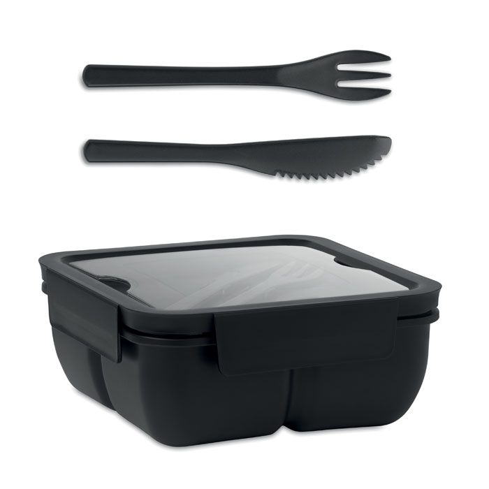 Plastic lunch box LYLA with cutlery, 600 ml