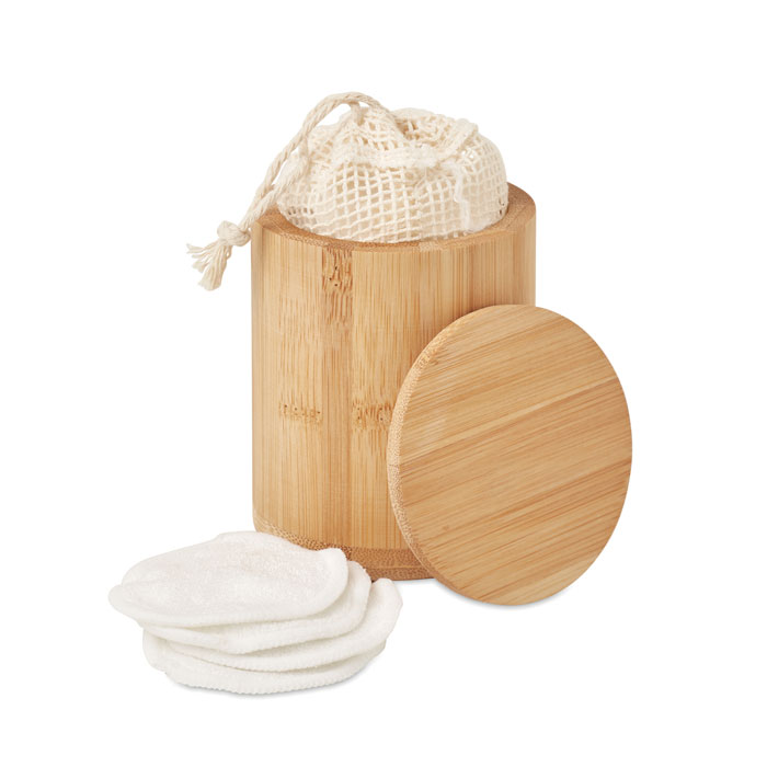 Bamboo container with cleaning swab set CLEANSE - wooden