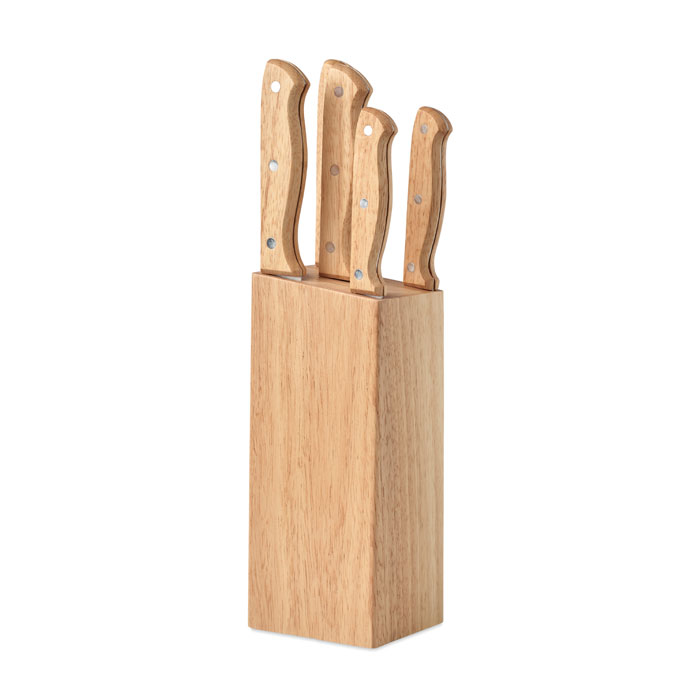 Sada nožů v dřevěném stojanu HARALD, 5 ks - dřevěná
