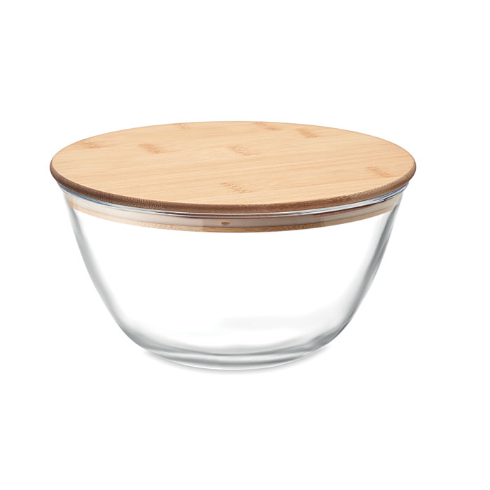 Glass salad bowl GLOWL with bamboo lid, 1200 ml - transparent