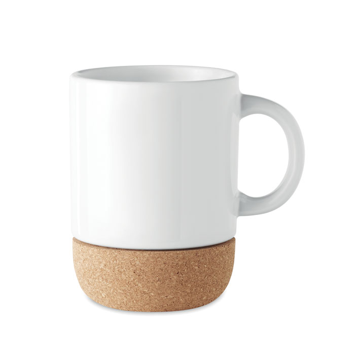 Ceramic mug with cork bottom BYES suitable for sublimation printing, 300 ml - white