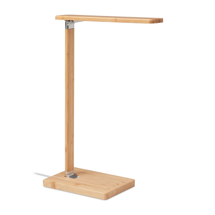 Bambusová stolní lampa CONNEL s bezdrátovou nabíječkou, 10 W - dřevěná