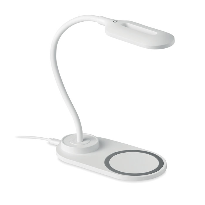 Plastová stolní lampa DEFORM s bezdrátovou nabíječkou, 10 W - bílá