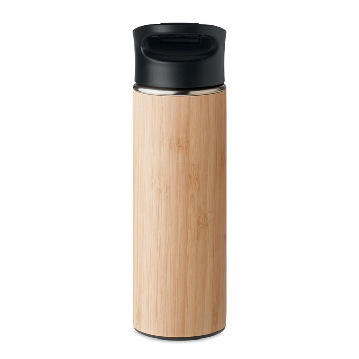 Kovová termolahev PLATTING s bambusovým povrchem, 450 ml - dřevěná