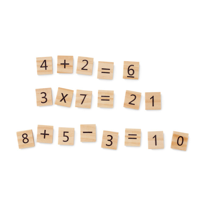 Dřevěná vzdělávací hra MATH v bavlněném sáčku - béžová
