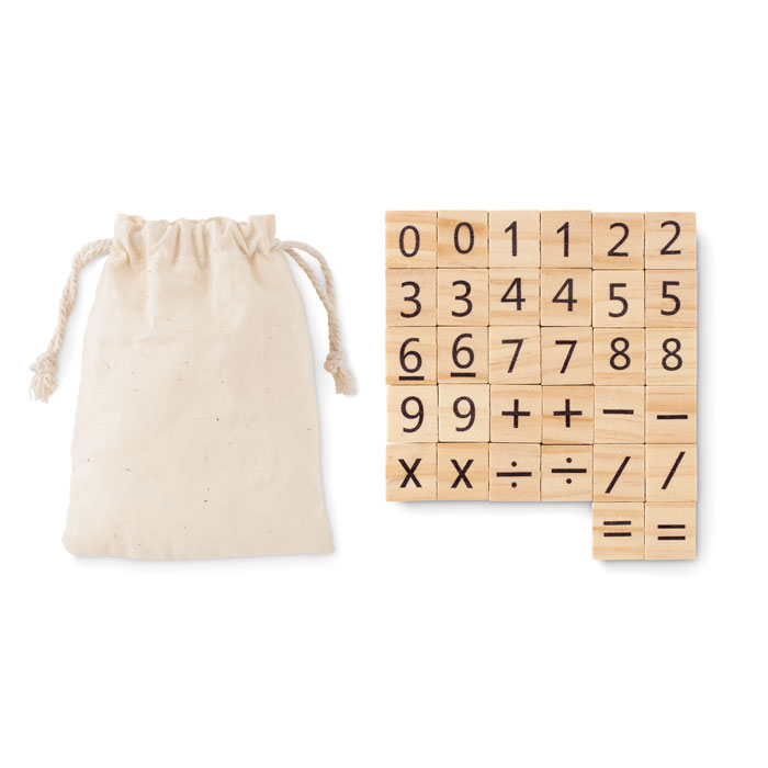 Wooden educational game MATH in cotton bag - beige
