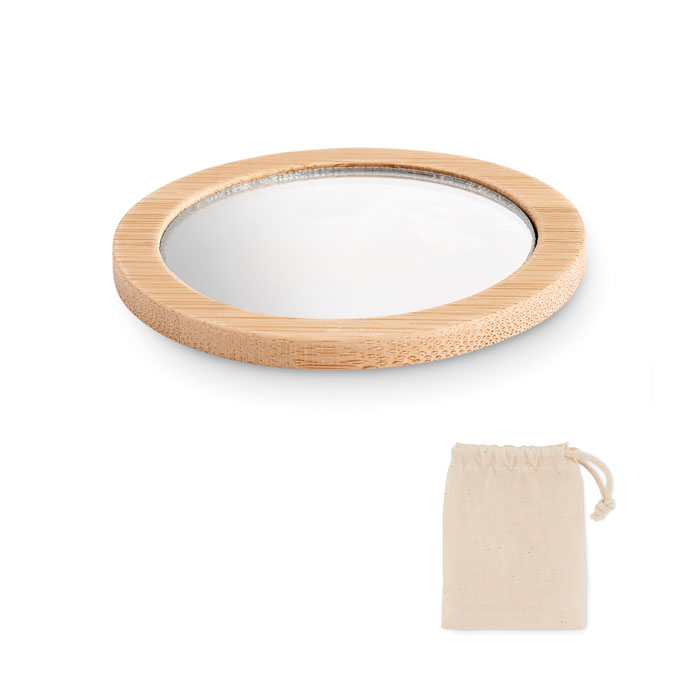 Bamboo cosmetic mirror KANNAT with cotton pouch - wooden
