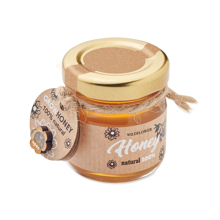 Sklenice medu CEMP se semínky, 50 g - dřevěná