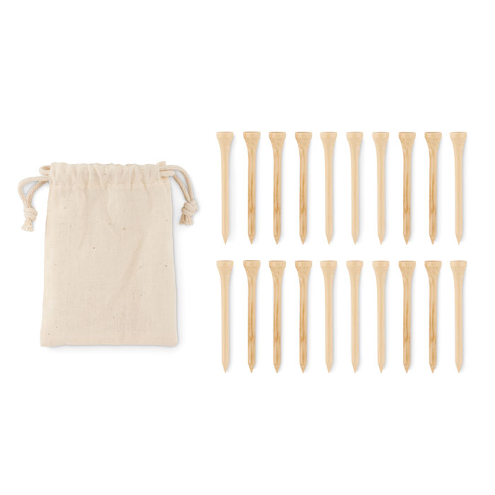 Golf tees set NEPERS in cotton case, 20 pcs - beige
