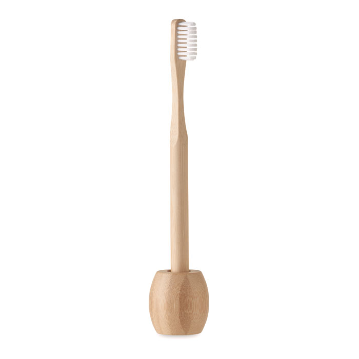 Bamboo toothbrush DENTI with stand - wooden
