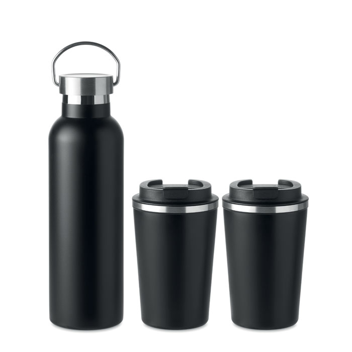 Stainless steel bottle with 2 cups TUMBLER, 750 ml - black