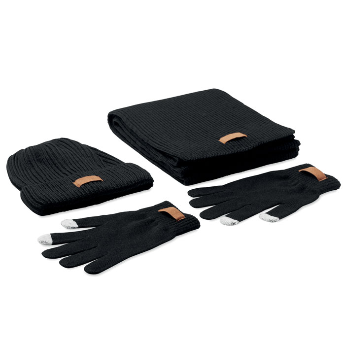 Cap, scarf and touch gloves set DENALI - black
