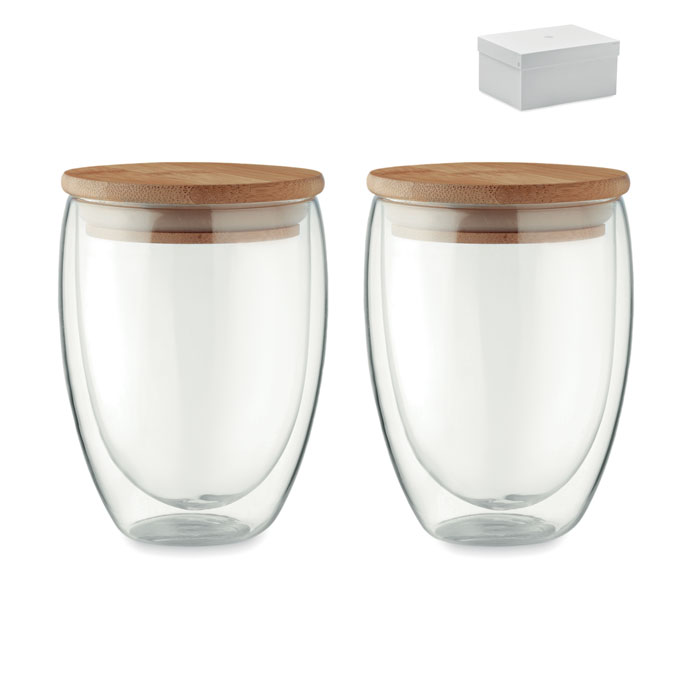 Set of two glasses with bamboo lids TIRANA SET, 350 ml - transparent